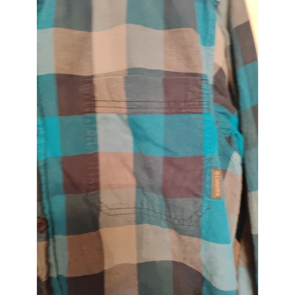 Columbia‎ Mens Medium M Black Blue Checkered Button Down Dress Shirt